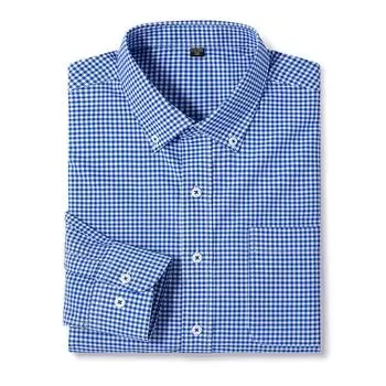 Рубашки в полоску в клетку из чистого хлопка с длинными рукавами для деловых мужчин, осень-весна, стандартный крой, воротник на пуговицах, легкий уход, не гладить 38