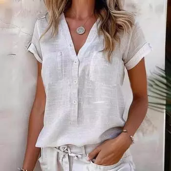 Рубашки весна-лето модные женские топы однотонные с закрученными пуговицами повседневные блузки с короткими рукавами S розовый