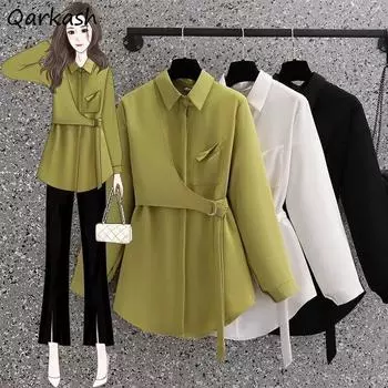 Рубашки женские мешковатые Kpop модная одежда элегантный минималистичный дизайнерский темперамент винтажная чистая уличная одежда женская S белый