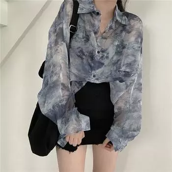 Рубашки женские модные Tie Dye Готический топ Новая корейская свободная повседневная одежда солнцезащитная вышивка универсальная для летних каникул S серый