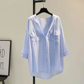 Рубашки женские однотонные с капюшоном летние карманы одежда топы XXL белый