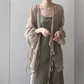 Рубашки женские с V-образным вырезом, свободные, с длинным рукавом, с открытой строчкой, в корейском стиле, на шнуровке, простые, однотонные, летние, из шифона, дышащие, минималистичные, стильные XS