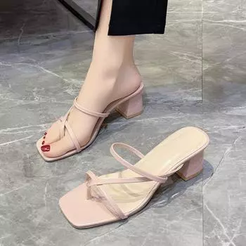 Rubber Flip Flops Soft Cross-Tied Female Shoes Square Toe Slides Fashion Hawaiian Comfort Sandal 2024 New Summer Luxury Slippers 34 розовый