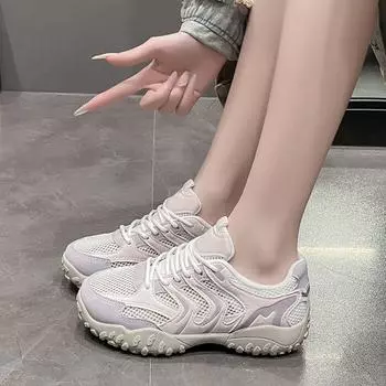 Rubber sole mesh sneakers women s new lace-up breathable women s shoes women s outdoor sneakers 35