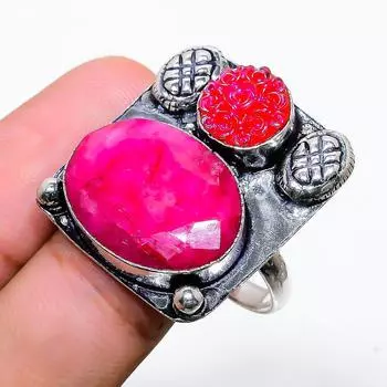 Рубин натуральный друз драгоценный камень подарочное ювелирное кольцо ручной работы размер 11.5 l5E82