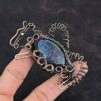Рубин Синий Кианит Драгоценный Камень Подвеска Медная Проволока Обернутая Подвеска Антикварные Ювелирные Изделия Ручной Работы Подвеска Кролик Медная Проволока Ювелирные Изделия Подарки Для Него