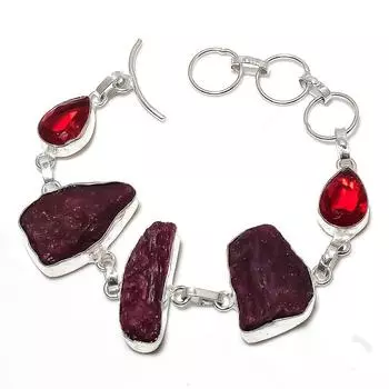 Рубин(Смоделированный), Браслет из серебра 925 пробы с гранатовым камнем 7-8 дюймов l7V46