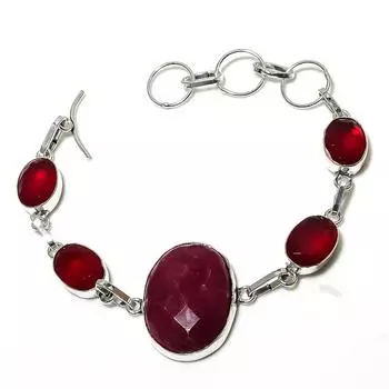 Рубин(Смоделированный), Браслет из серебра 925 пробы с гранатовым камнем 7-8 дюймов F4n65