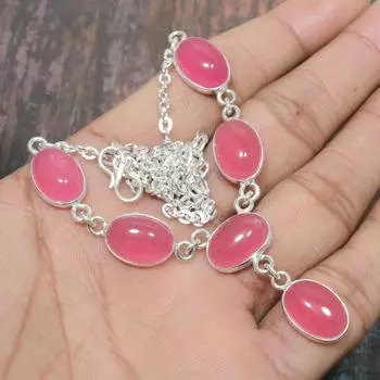 Рубин(Смоделированный) Драгоценный камень стерлингового серебра 925 пробы ручной работы удивительное ювелирное ожерелье 18 Inches розовый