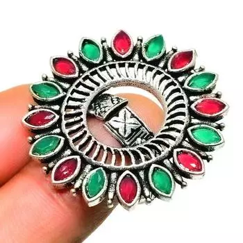 Рубин(Смоделированный) Изумруд(Смоделированный) Подарочное ювелирное кольцо с драгоценными камнями, размер 6