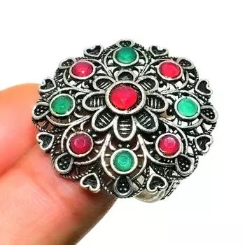 Рубин(Смоделированный) Изумруд(Смоделированный) Подарочное ювелирное кольцо с драгоценными камнями, размер 6,5