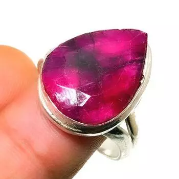 Рубин(Смоделированный) Ювелирное кольцо ручной работы с драгоценным камнем 925 пробы, посеребренное, размер 8,5