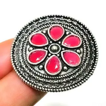 Рубин(Смоделированный) Ювелирное кольцо ручной работы с драгоценным камнем 925 пробы, посеребренное, размер 8