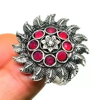 Рубин(Смоделированный) Ювелирное кольцо ручной работы с драгоценным камнем 925 пробы, посеребренное, размер 8