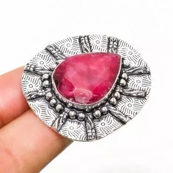 Рубин(Смоделированный) Ювелирное кольцо ручной работы с драгоценным камнем 925 пробы, посеребренное, размер 6,5