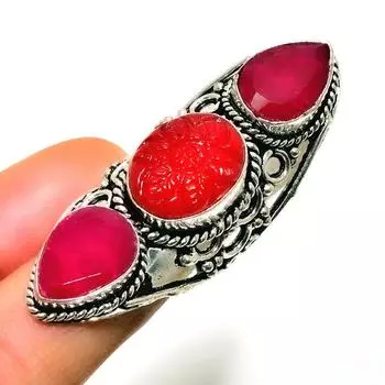 Рубин(Смоделированный) Ювелирное кольцо с гранатом 925 пробы, посеребренное, размер 5,5