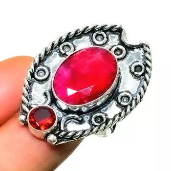 Рубин(Смоделированный) Ювелирное кольцо с гранатом 925 пробы, посеребренное, размер 7,5