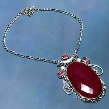 Ювелирное ожерелье из серебра 925 пробы с натуральным рубином и кунцитом 18 дюймов U1U37