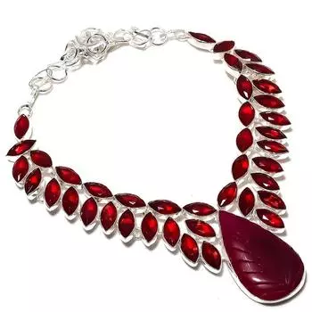 Ювелирное ожерелье из серебра 925 пробы с натуральным рубином и гранатом 18 дюймов p1f50