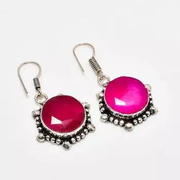 Рубин(Смоделированный) Ювелирные серьги ручной работы с драгоценным камнем 925 пробы, покрытые серебром, 1,51 дюйма