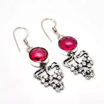 Рубин(Смоделированный) Ювелирные серьги ручной работы с драгоценным камнем 925 пробы, покрытые серебром, 1,89 дюйма