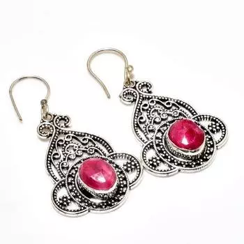 Рубин(Смоделированный) Ювелирные серьги ручной работы с драгоценным камнем 925 пробы, покрытые серебром, 1,96 дюйма
