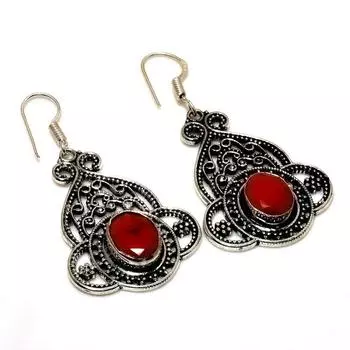 Рубин(Смоделированный) Ювелирные серьги ручной работы с драгоценным камнем 925 пробы, посеребренные, 2,08 дюйма