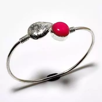 Рубин(Смоделированный) Ювелирный браслет-манжета ручной работы с драгоценным камнем 925 пробы и посеребренным покрытием