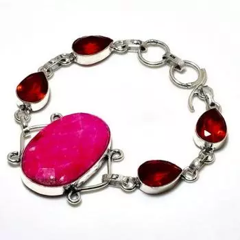 Рубин(Смоделированный) Ювелирный браслет с драгоценным камнем 925 Гранат, посеребренный, 6–8 дюймов