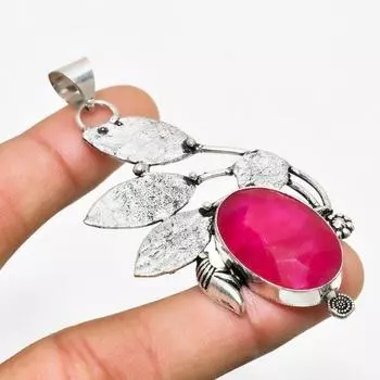 Рубин(Смоделированный) Ювелирный кулон ручной работы с драгоценным камнем 925 пробы, посеребренный, 2,27 дюйма 2.27 розовый