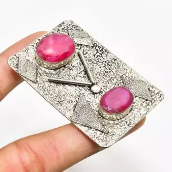Рубин(Смоделированный) Ювелирный кулон ручной работы с драгоценным камнем 925 пробы, посеребренный, 2,08 дюйма 2.08 розовый