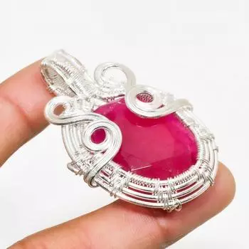 Рубин(Смоделированный) Ювелирный кулон ручной работы с драгоценным камнем 925 пробы, посеребренный, 1,89 дюйма 1.89 розовый
