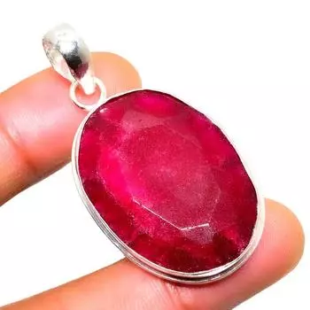 Рубин(Смоделированный) Ювелирный кулон ручной работы с драгоценным камнем 925 пробы, посеребренный, 1,89 дюйма 1.89 розовый