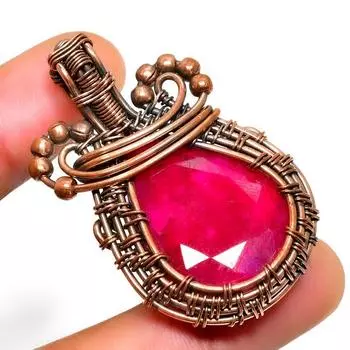 Рубин(Смоделированный) Ювелирный кулон ручной работы с драгоценным камнем 925 пробы, посеребренный, 1,70 дюйма 1.70 розовый