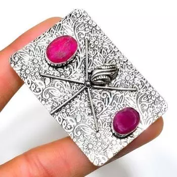 Рубин(Смоделированный) Ювелирный кулон ручной работы с драгоценным камнем 925 пробы, посеребренный, 2,08 дюйма 2.08 розовый