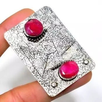 Рубин(Смоделированный) Ювелирный кулон ручной работы с драгоценным камнем 925 пробы, посеребренный, 2,08 дюйма 2.08 розовый