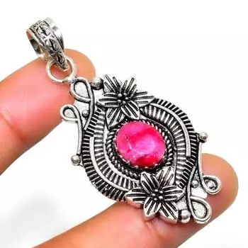 Рубин(Смоделированный) Ювелирный кулон ручной работы с драгоценным камнем 925 пробы, посеребренный, 2,27 дюйма 2.27 розовый