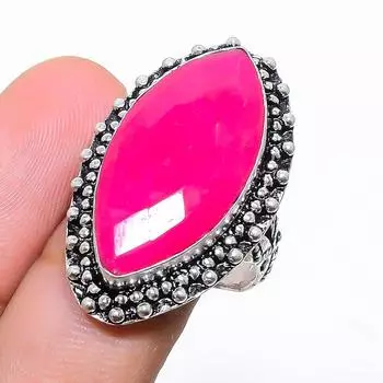 Рубин(Смоделированный) Кольцо из серебра 925 пробы с драгоценными камнями ручной работы, размер 8,5 H0o39