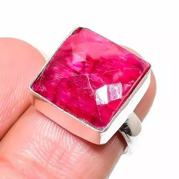 Рубин(Смоделированный) Кольцо с драгоценными камнями ручной работы из стерлингового серебра 925 пробы, размер 7 O3r08