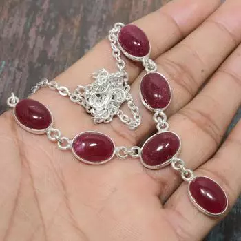 Рубин(Смоделированный) Ожерелье из стерлингового серебра 925 пробы ручной работы с драгоценными камнями для нее 18 Inches красный