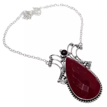 Рубин(Смоделированный), Ожерелье ручной работы из серебра 925 пробы с драгоценными камнями оникс 18 дюймов w5F52