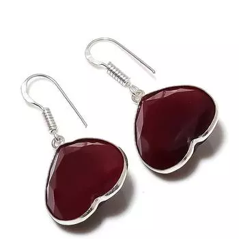 Рубин(Смоделированный) Подарочные серьги ручной работы из стерлингового серебра 925 пробы с драгоценными камнями 1,58 дюйма T8P43