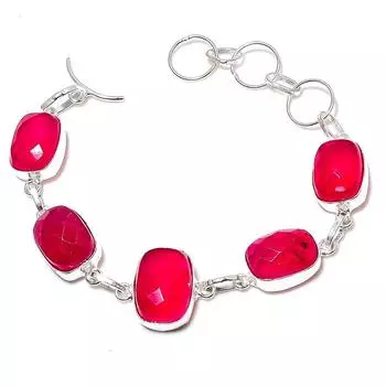 Рубин(Смоделированный) Подарочный браслет из серебра 925 пробы с драгоценными камнями ручной работы 8 дюймов T1Z65