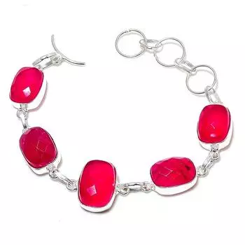 Подарочный браслет ручной работы из стерлингового серебра 925 пробы с натуральным рубином 8 дюймов A3N88