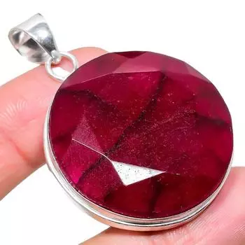 Рубин(Смоделированный) Подвеска из серебра 925 пробы с драгоценными камнями ручной работы 2,17 дюйма AH-915 2.2 красный