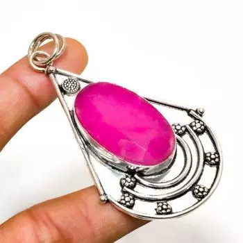 Рубин(Смоделированный) Подвеска из серебра 925 пробы с драгоценными камнями ручной работы 2,84 дюйма 2.84 розовый