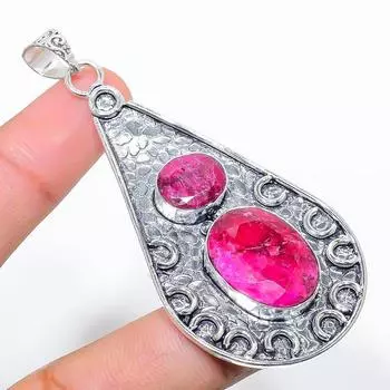 Рубин(Смоделированный) Подвеска из серебра 925 пробы с драгоценными камнями ручной работы 2,99 дюйма m4O70