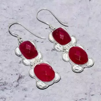 Серьги ручной работы из стерлингового серебра 925 пробы с натуральным рубином J1Q72 2,25 дюйма