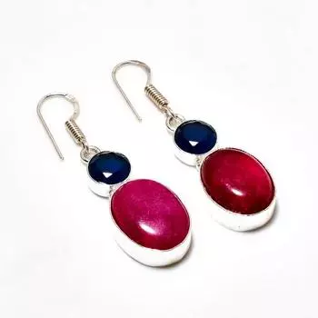 Рубин(Смоделированный), Серьги с серебряным покрытием 925 пробы, голубой топаз, 1,89 дюйма