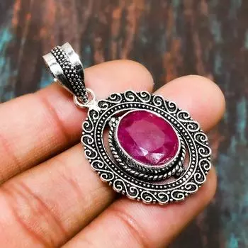 Рубин(Смоделированный), Замечательный ювелирный кулон ручной работы из стерлингового серебра 925 пробы с драгоценным камнем 1.70 Inches розовый
